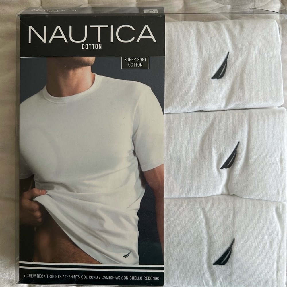 Nautica Men's White Crew Neck T-Shirts - 3 Pack